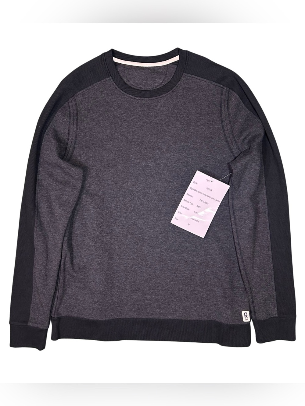 Rhone Black Heather Heritage Midweight Crew Neck Sweatshirt Colorblock NWT M